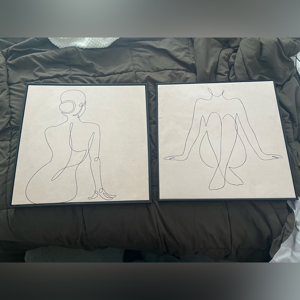 Minimalist Line Art Canvas Set - Black and Pink